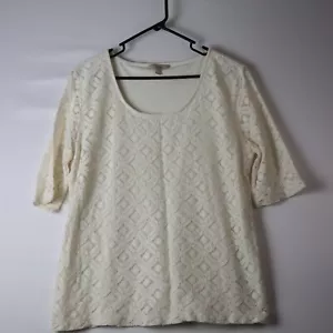 BANANA REPUBLIC Women White Floral Crochet Lace Short Sleeve Top Blouse-Size XL - Picture 1 of 4
