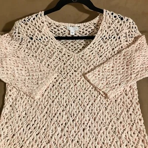 J Jill Sweater open knit blush pink 100% cotton tunic top Size XS  - Picture 1 of 7