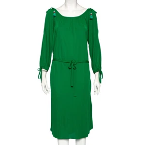 Roberto Cavalli Green Jersey Cold Shoulder Tassel Tie Detailed Belted Dress M - Picture 1 of 8