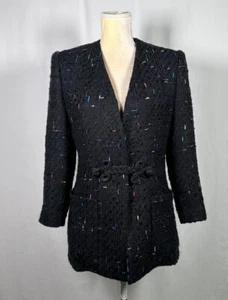 Doncaster Women Blazer Jacket Wool Blend 4 Tweed Pockets Black Vintage 80’ - Picture 1 of 13