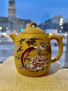 Chinesische Zisha Purpurroter- Sand mini Teekännchen handbemalt - Bild 1 von 4