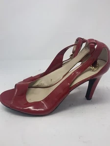 Franco Sarto Womens Cork Wedge Pumps Size 10.5 M Red Patent Leather Peep Toe - Picture 1 of 6