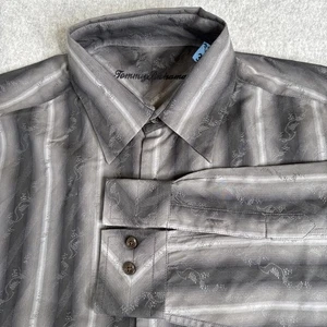 Tommy Bahama Embroidered Floral Silk Blend Long Sleeve Shirt Mens Large Gray EUC - Picture 1 of 9