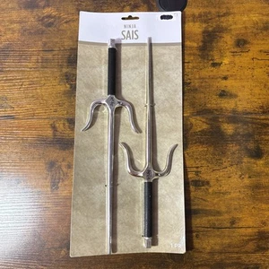Ninja Sai Silver w/Black Handle Toy Prop Fancy Dress Halloween Costume Accessory - Picture 1 of 5
