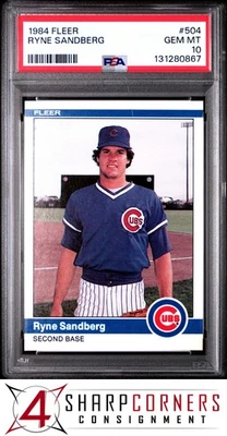 Fleer #504 Ryne Sandberg Cubs Hof 1984 PSA 10 Foto 1 de 2