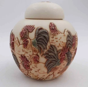 Jardinia Harmony Ball Roosters  Chickens Home to Roost Raised Relief Stone Resin - Afbeelding 1 van 12