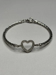 Sterling Cubic Zirconia Heart 6-inch Bracelet 6.45g #5172 - Picture 1 of 5
