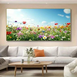 Meadow with Red Pink Purple and White BloomsUnframed Canvas Painting for Living - Foto 1 di 7