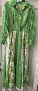 Vintage 70’s Hippie Lime Green Long Sleeve Maxi Dress S - Picture 1 of 18