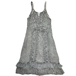 Cute Options Gray Dress Embroidered Boho Style Lace Up and Tie Back Size Medium - Picture 1 of 10