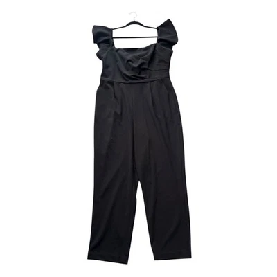 New! Calvin Klein Jumpsuit Black Size 14 Flutter Sleeve Ruched Top - Image 1 of 4