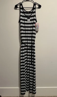 全新带标签发烧黑色 + 银色长裙条纹无袖腰带休闲长背心 — 第 1/4 张图片