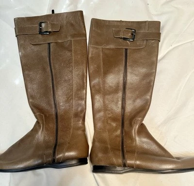 Botas hasta la rodilla Enzo Angiolini Eazayra de cuero marrón talla 10,5 M hebilla con cremallera Foto 1 de 4