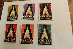 DAS GAS MUNCHEN 1914 EXPOSITION 6 POSTER STAMPS H ONE DAMAGED - Picture 1 of 1