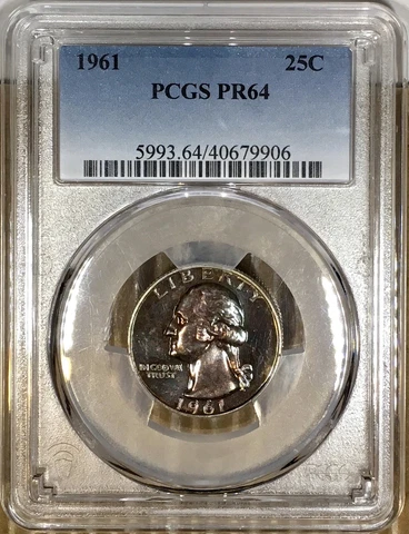 1961-P Washington Quarter PCGS PR64 Colorful Violet Dual Rainbow Toned Cover