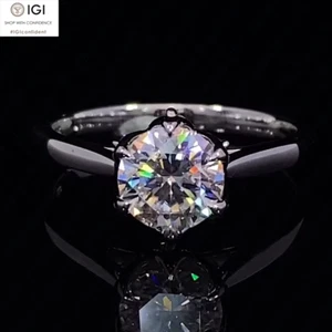 IGI 2.00Ct Round F VS1 Lab Grown Diamond Engagement Ring Solid 14K White Gold - Picture 1 of 23