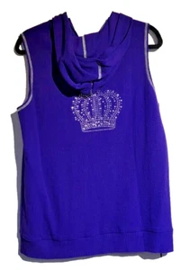NWT Quacker Factory Sleeveless Full Zip Hoodie Vest Rhinestones Crown Sz Medium - Picture 1 of 11