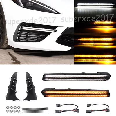 LED DRL Tagfahrlicht Nebelscheinwerfer w/ Laufblinker Für Corvette C8 2020-2025 - Bild 1 von 4