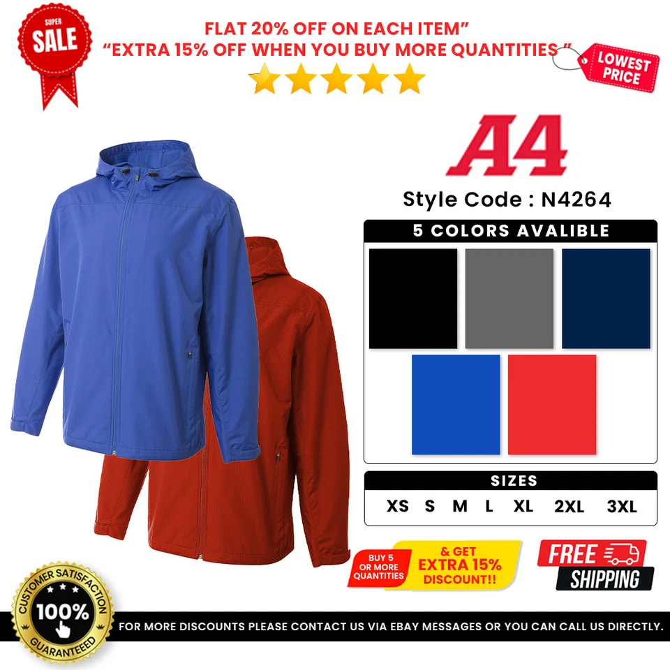 Jaqueta A4 N4264 masculina 100% poliéster tecido concha zíper completo corta-vento força - Imagem 1 de 1