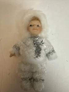 VINTAGE Mini 4” Bisque Porcelain Jointed Doll Snow Baby - Picture 1 of 3