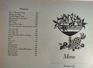Helena, MT 40er Jahre Winnett Cafe Speisekarte Vintage  - Bild 1 von 2