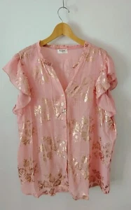 Camicetta contadina top Kindred Anthropologie nuova con etichette più 3 bottoni rosa lamina floreale - Foto 1 di 8