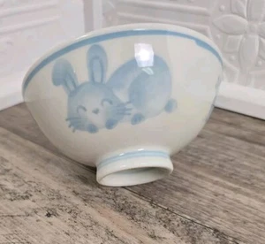 Vintage Kotobuki Reis Müslischale ~ Blue Bunny Schale Keramik Japan selten - Bild 1 von 4