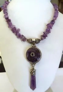 STERLINGSILBER AMETHYST PERLE GROSSES MITTELSTÜCK BAUMELN VERZIERTE PERLENKETTE 18" - Bild 1 von 8