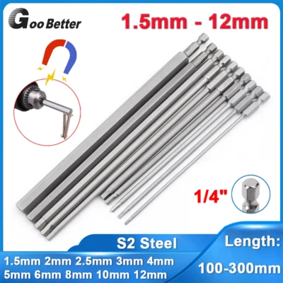 3/5 Pcs Hex Key Allen Bit Set Extra Long 100-300mm Impact Driver Drill 1/4" Bits - Image 1 of 4