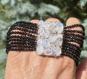 Carol Brodie Sterling Rainbow Moonstone, White Zircon & Black Spinel Bracelet - Picture 1 of 22