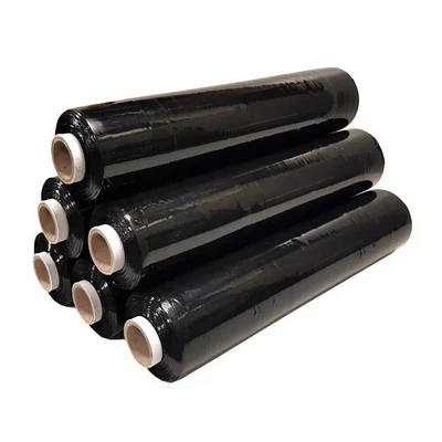 ROCKBERRY 6 X STRONG ROLLS BLACK PALLET STRETCH SHRINK WRAP PARCEL PACKING CLING FILM