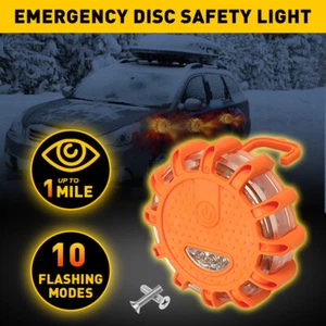 New LED Road Flare Light Roadside Beacon Safety Disc Warning Flashers - Picture 1 of 10