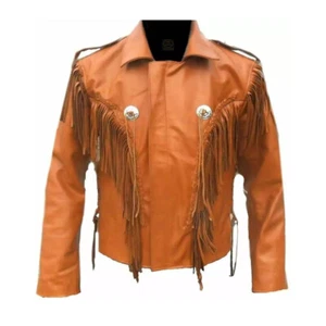New cowboy western wear men cowhide leather jacket with fringes - Picture 1 of 3