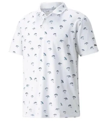 Puma Polo Golf Shirt Mens XL White Hangtime Parachute Bright White Angel Blue - Image 1 of 4