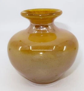 Crystal Vision Studios Florida Hand Blown Art Glass Vase Gold 2003 4" Tall (B) - Picture 1 of 5