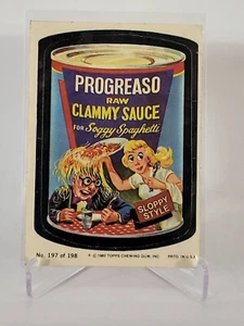 1980 TOPPS #197 "PROGREASO RAW CLAMMY SAUCE FOR SOGGY SPAGHETTI" Sticker Card. - Picture 1 of 4