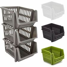 Set of 3 Stackable Storage Basket Kitchen Fruit Vegetable Stacking Container Box