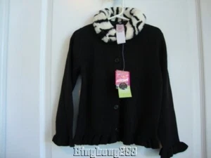 Gymboree MOD ZEBRA Black Cardigan Sweater with Zebra Faux Fur Collar Girl Size 5 - Picture 1 of 11