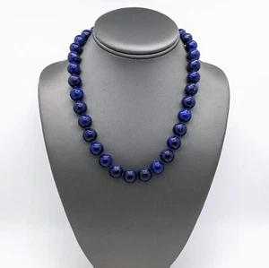 Vintage Hand-tied 14k Gold Lapis Bead Necklace 14k Blue Gemstone Bead Necklace - Picture 1 of 6