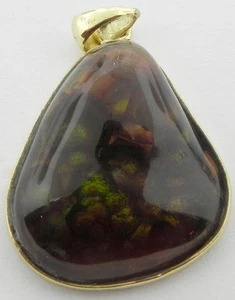18K YELLOW GOLD - MEXICAN NATURAL FIRE AGATE FANCY RAINBOW PENDANT CHARM - Picture 1 of 3