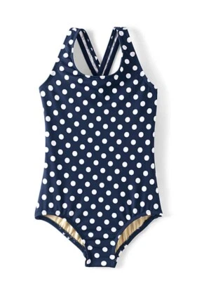 Nuevo Traje de baño Lands End talla 4 AZUL MARINO Y BLANCO POLKA punto 1 pieza 4t niña traje de baño UPF Foto 1 de 2
