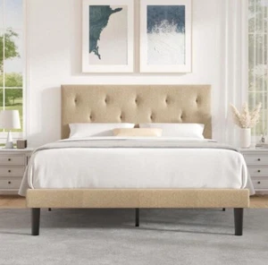 KING Size Bed Frame Upholstered Platform with Complete Adjustable Headboard - Picture 1 of 7