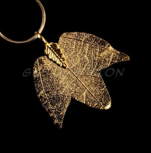 Real Grandular Leaf Gold Plated Pendant, Jewerly. - Picture 1 of 1