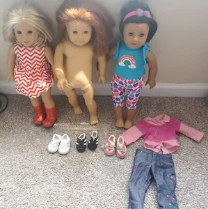 Pleasant Company & American Girl Dolls Lot Of 3 W Shoes & Clothes. Pls Descripti - Picture 1 of 14