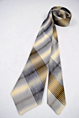 Corbata de Colección Años 60 Flecha Sombra Rayas Dorado Gris Negro Crema Ombre Seda 55 x 2.75" Foto 1 de 4