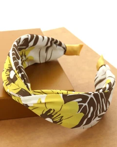 NEW Yellow & Brown Tropical Plants Flowers Twist Knot Fabric Headband Hair Band - Picture 1 of 1