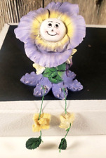 Anthropomorphic Purple Flower Shelf Sitter Figurine Resin Dangle Legs Vintage