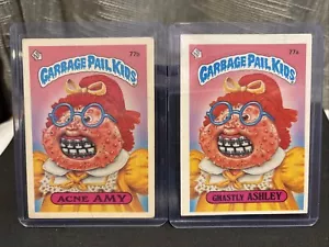 1985 Garbage Pail Kids Series 2 Ghastly ASHLEY 77a & Acne AMY 77b GPK - Picture 1 of 2