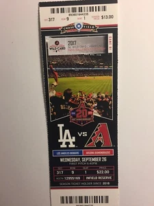 ARIZONA DIAMONDBACKS VS LOS ANGELES DODGERS SEPTEMBER 26, 2018 TICKET STUB - Picture 1 of 1