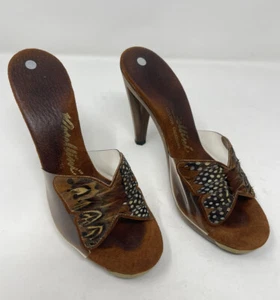 Vintage 70’s Rosellini Custom Creations Pheasant Butterfly Wood Heels 6.5 RARE - Picture 1 of 6